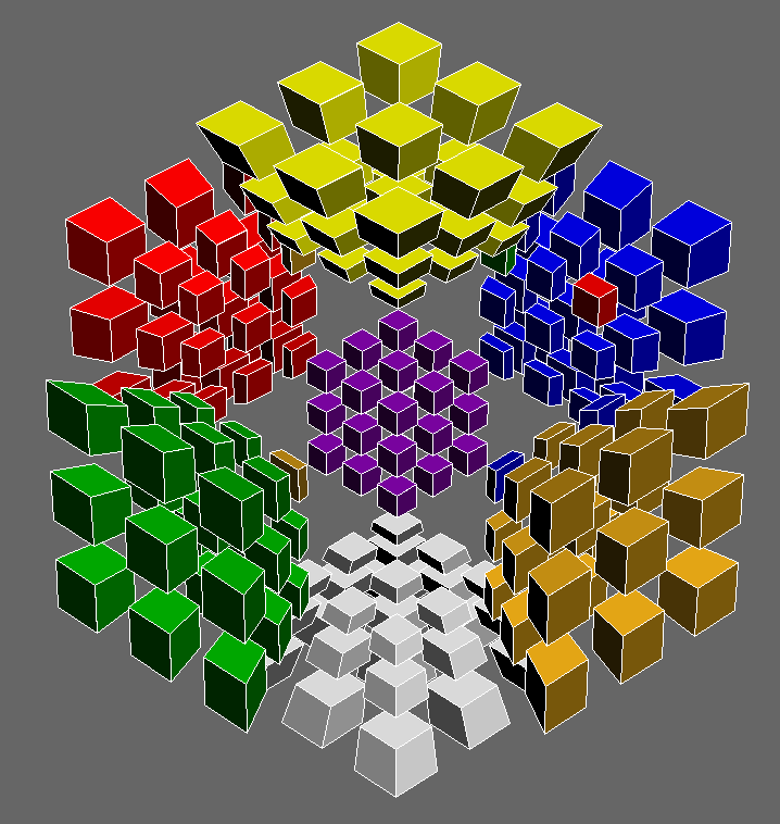 An RKT A-perm executed on the 4D Rubik's cube. There are only three 4c pieces permuted.